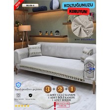 ŞAHANEEV Su Geçirmez Şönil Koltuk Örtüsü Takımı (3+2+1) Püsküllü Kanepe Örtüsü Seti - Bej (Sh6 Püskül)