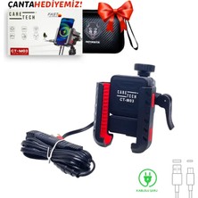 Caretech CT-M03 Telefon Tutucu Hızlı Şarj Gidon Ayna Montajlı Motosiklet Type-C Üniversal
