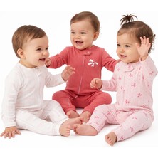 by BebekOdam Kız Bebek Beyaz Fuşya Pembe Fiyonklu 3'lü Tulum Takım