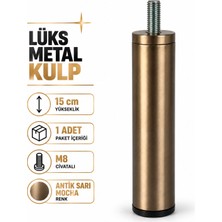 Badem10 Metal Ayak Mocha Antik Sarı 15 cm 1 Adet Mobilya Baza Dolap Masa Ayağı M8 Civatalı Modern Tasarım