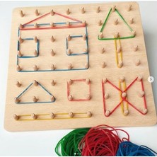 Moccotoys Montessori Geoboard Eğitici Ahşap Oyunu Lastikli Şekiller