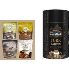 Osso Kahve 4'lü Set Osmanlı Kahvesi + Damla Sakızlı Dibek Kahvesi + Dibek Kahvesi + Menengiç Kahvesi + Van Dibek Türk Kahvesi Silindir Kutu 250 Gr.