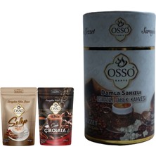Osso Kahve Osso Salep ve Sıcak Çikolata 2'li Set 2X200 gr + Osso Damla Sakızlı Dibek Kahvesi Silindir Kutu 200GR