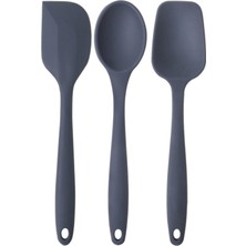 ByBirgül Büyük Boy Silikon Spatula ve Kaşık Seti 3 Parça Antrasit Yanmaz Yapışmaz Malzeme