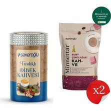 Şekeroğlu Fındıklı Dibek Kahvesi 200 gr Silindir + Şekeroğlu Minnettar Ruby Çikolatalı Kahve 2 x 165 gr ( 2 Paket )