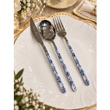 Onedekor 18 Parça Floral Blue Desen Yemek Çatal , Kaşık ,bıçak Seti