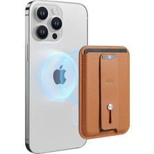 Magsafe Cüzdan, Saplı Parmak Halkası, Vegan Deri, Mıknatıslı Cüzdan, iPhone 17/16/15/14/13/12 Serisi Için, Google Pixel 10/pro/pro Xl Için, 13/12 Mini Için Değil, 3 Kart Tutucu, Kahverengi
