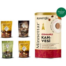 Osso Kahve Kahve 4 Lü Set ( 2 Osmanlı Kahve - 1 Menengiç Kahvesi - 1 Dibek Kahvesi ) + Şekeroğlu Minnettar Osmanlı Kahvesi 200 gr Özel Silindir Kutu