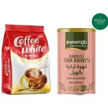 Şekeroğlu Coffee White Kahve Kreması 500 gr + Şekeroğlu Kakuleli Türk Kahvesi 250 gr Özel Silindir Kutu