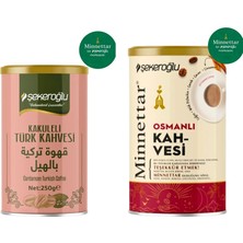 Şekeroğlu Kakuleli Türk Kahvesi 250 gr Özel Silindir Kutu + Şekeroğlu Minnettar Osmanlı Kahvesi 200 gr Özel Silindir Kutu