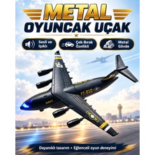 Hepsilazım Oyuncak Askeri Kargo Uçağı Metal Sesli-Işıklı Çek-Bırak FT-910 Model Nakliye Uçak 22 cm
