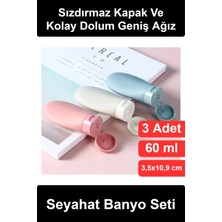 Wonara #seyahatşişesi 3'lü Seyahat Banyo Seti 60 ml Boş Şişe Sızdırmaz Kapaklı Şampuan Losyon Krem Doldurulabilir Sıkmalı Tüp Uçak Kabin Bagajı Uyumlu Kozmetik Taşıma Kabı Tatil Valiz Çanta Organizer