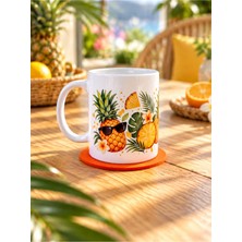 Hepsi Enteresan Bardak Altlığı Hediyeli Ananaslı Kupa, Bolluk ve Bereket Kupası, Ananas Sevenlere, Işe Başlama, Doğum Günü Hediyesi