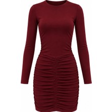 Seda Unlu Butik Bracha Likralı Drapeli Bordo Elbise