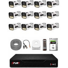 Fury 12 Kameralı Güvenlik Kamera Seti Sesli 4 Warm LED Gece Renkli Görüş 1 Tb HDD 5500S