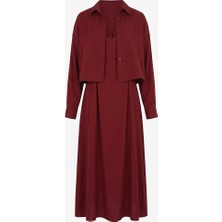 Seda Unlu Butik Reva Tensel Kumaş Gömlekli Elbise Takım Bordo