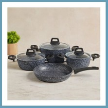 Bezos 7 Parça Granit Tencere ve Tava Seti (20-24CM Derin, 27CM Cam Kapak, 26CM Tava) MBT06