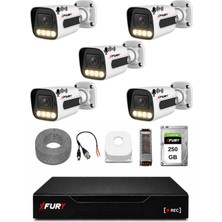Fury 5 Kameralı Güvenlik Kamera Seti Sesli 4 Warm LED Gece Renkli Görüş 250 GB HDD 5500S