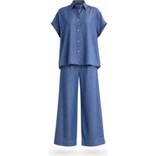 Seda Unlu Butik Molke Ipek Tensel Koyu Mavi Denim Takım