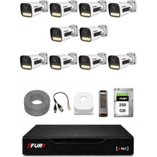 Fury 10 Kameralı Güvenlik Kamera Seti 4 Warm LED Gece Renkli Görüş 250 GB HDD 5500