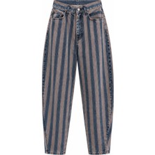 Seda Unlu Butik Lovia Pembe Şeritli Denim Jean Pantalon