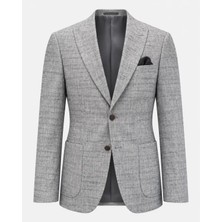 Metin Ali Erkek Gri Premium Slim Fit Keten Dokulu Blazer Ceket
