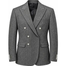 Metin Ali Erkek Koyu Gri Premium Keten Dokulu Kruvaze Blazer Ceket