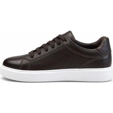 Metin Ali Erkek Kahverengi Hakiki Deri Beyaz Taban Günlük Sneaker Ayakkabı