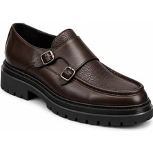 Bülent Danış Erkek Kahverengi Hakiki Deri Çift Tokalı Double Monk Strap Ayakkabı