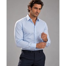 Metin Ali Erkek Buz Mavisi Premium %80 Pamuk Slim Fit Gömlek