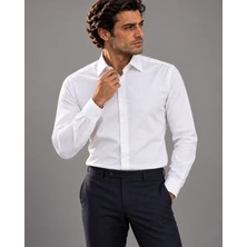 Metin Ali Erkek Beyaz Premium %80 Pamuk Slim Fit Gömlek
