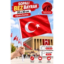 ArtMaster Sopalı Bez Bayrak 20X30 cm 1 Adet Saplı Bayrak Ay Yıldız Plastik Çıtalı 20*30 Bez Bayrak Mill Bayram Kutlama
