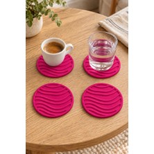 Ruby Home Rıpple Mini Dalga %100 Silikon Bardak Altlığı 8 cm 4'lü Set Fuşya