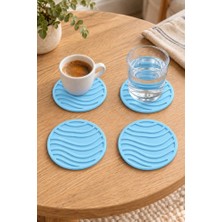 Ruby Home Rıpple Mini Dalga %100 Silikon Bardak Altlığı 8 cm 4'lü Set Mineral Blue