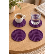 Ruby Home Rıpple Mini Dalga %100 Silikon Bardak Altlığı 8 cm 4'lü Set Mor