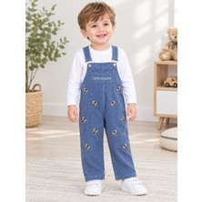 Bubiee Baby Erkek Çocuk Köpek Nakışlı Kot Bahçıvan Tulum -Denim Salopet Ikili Takım