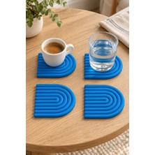 Ruby Home Mını Arch Gökkuşağı %100 Silikon Bardak Altlığı 8 cm 4'lü Set Mavi