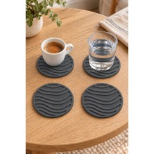 Ruby Home Rıpple Mini Dalga %100 Silikon Bardak Altlığı 8 cm 4'lü Set Gri