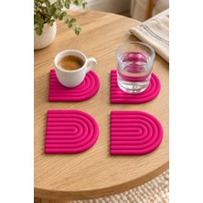 Ruby Home Mını Arch Gökkuşağı %100 Silikon Bardak Altlığı 8 cm 4'lü Set Fuşya