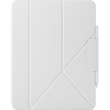 iPad Pro 13 2024 Uyumlu Pitaka Folio 3 Kalem Bölmeli Standlı Kılıf Beyaz