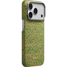 iPhone 18 Pro Max Kılıf M-Safe Özellikli Aramid Karbon Fiber Pitaka Wind Over Wheat Kapak Sarı-Yeşil