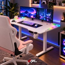 Drift Flow Beyaz Rgb Ledli Elektrikli Yükseklik Ayarlı Oyuncu ve Çalışma Masası