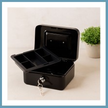 Bezos Anahtarlı Metal Para Kutusu 15X12X8 cm - 6 Bölmeli Taşıma Kulplu MBT06