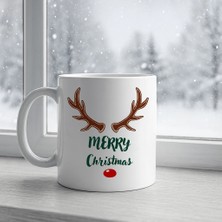 Urfakent Merry Christmas Yazılı Geyik Boynuzlu Yılbaşı Kupası Model 212 Baskılı Seramik Kahve Kupası