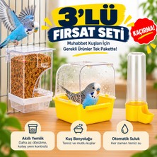 Quik Muhabbet Kuşu 3'lü Bakım Seti -  Akıllı Yemlik - Otomatik Suluk -Kuş Banyoluğu - Kafes Aksesuarları