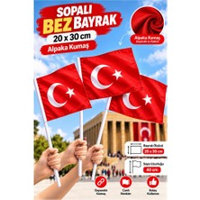 ArtMaster Sopalı Bez Bayrak 20X30 cm 3 Adet Saplı Bayrak Ay Yıldız Plastik Çıtalı 20*30 Bez Bayrak Mill Bayram Kutlama