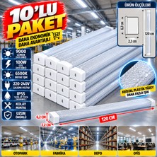 10'lu Paket 100W Kristal Yatay LED Bant Armatür 120 cm 6500K Beyaz Işık 9000 Lümen 4 Sıra Ledli Tavan Aydınlatma