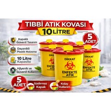 Urfakent Tıbbi Atık Kovası 10 Litre 5 Adet Kapaklı Tıbbi Atık Kutusu Enfekte Atık Kovası Seti