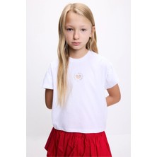 DeFacto %100 Pamuk Kalp Nakışlı Tişört Kız Çocuk G9913A826SM