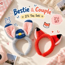 Lama Store Bestie & Couple Tavşan ve Tilki Kulaklı 2'li Taç Seti- Eğlenceli Kombin ve Kostüm Aksesuarı